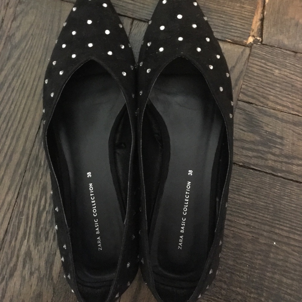Black Pointed suede bejeweled dressy flats